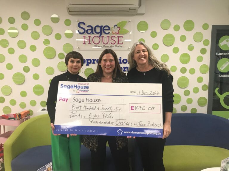 Jane Bulbeck, Emma Shepherd, Carolyn Sweeney in a cheque presentation for Sage House